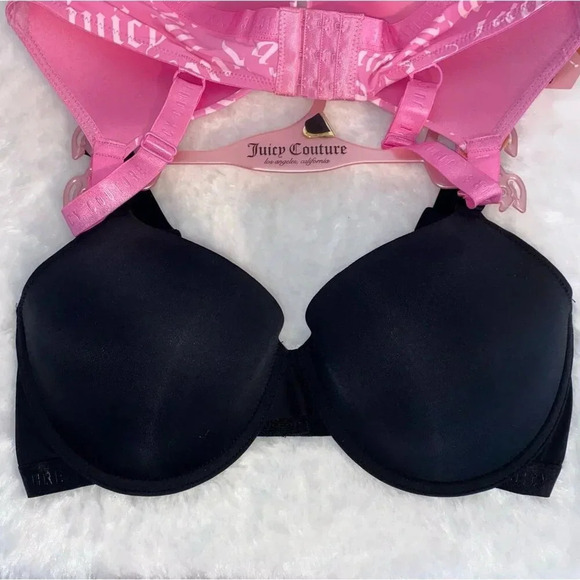 Juicy Couture Sexy Pink Logo & Solid Black Push-up Bra 2 Piece Set Size 38D New - Picture 5 of 8